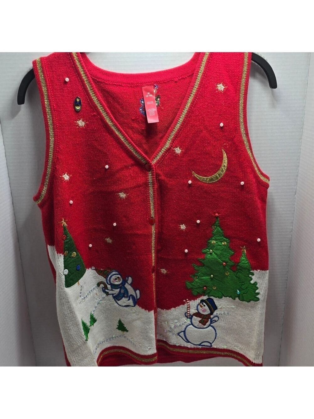 Festive Red Holiday Vest Snowman Red